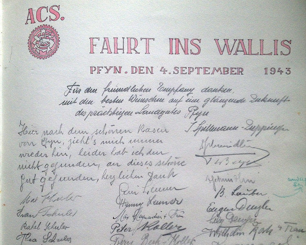 Auszug aus dem Pfyngut-Gästebuch: Besuch des ACS, 1943